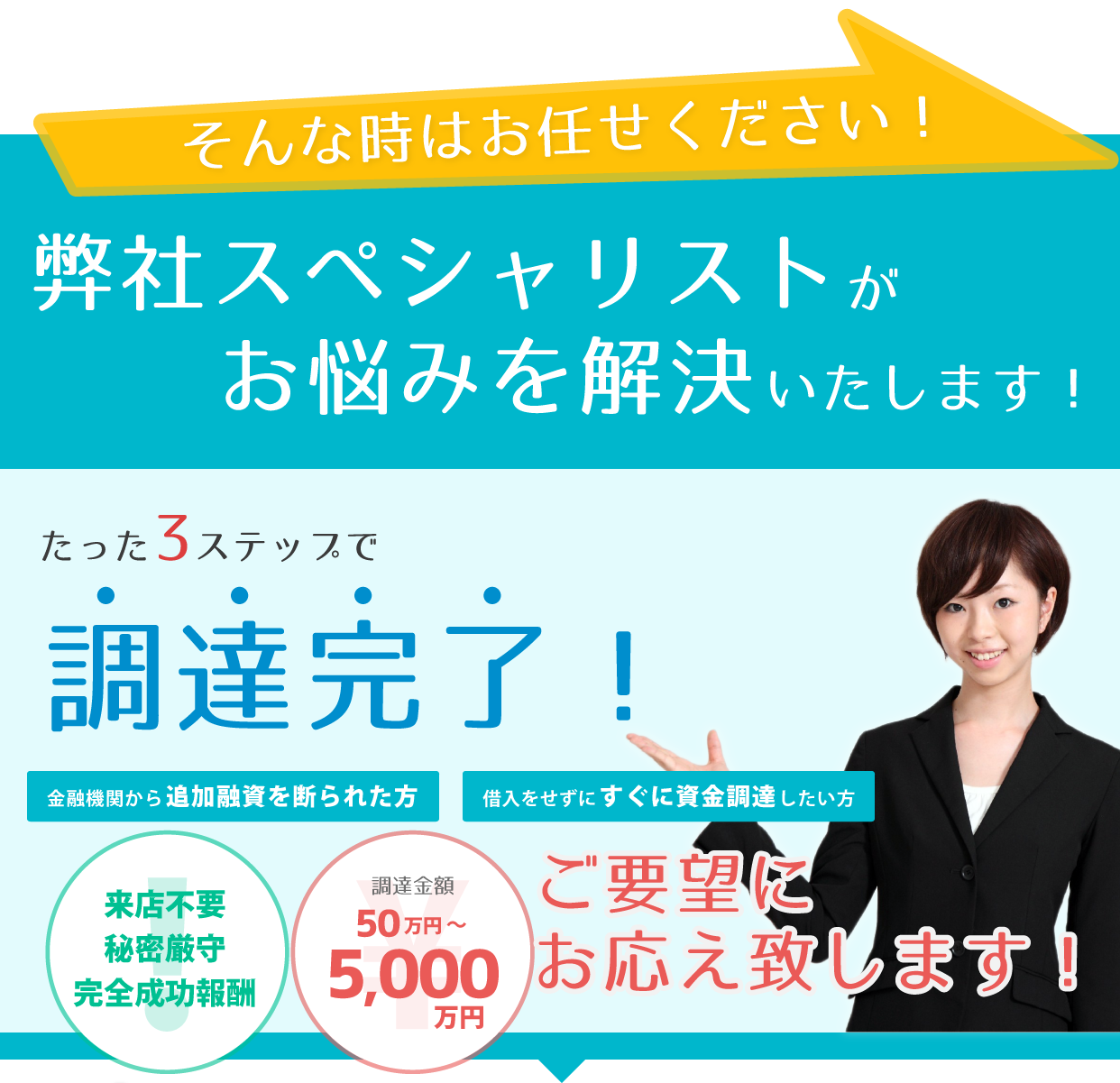 そんな時はお任せください!弊社スペシャリストがお悩みを解決いたします!たった3ステップで調達完了!